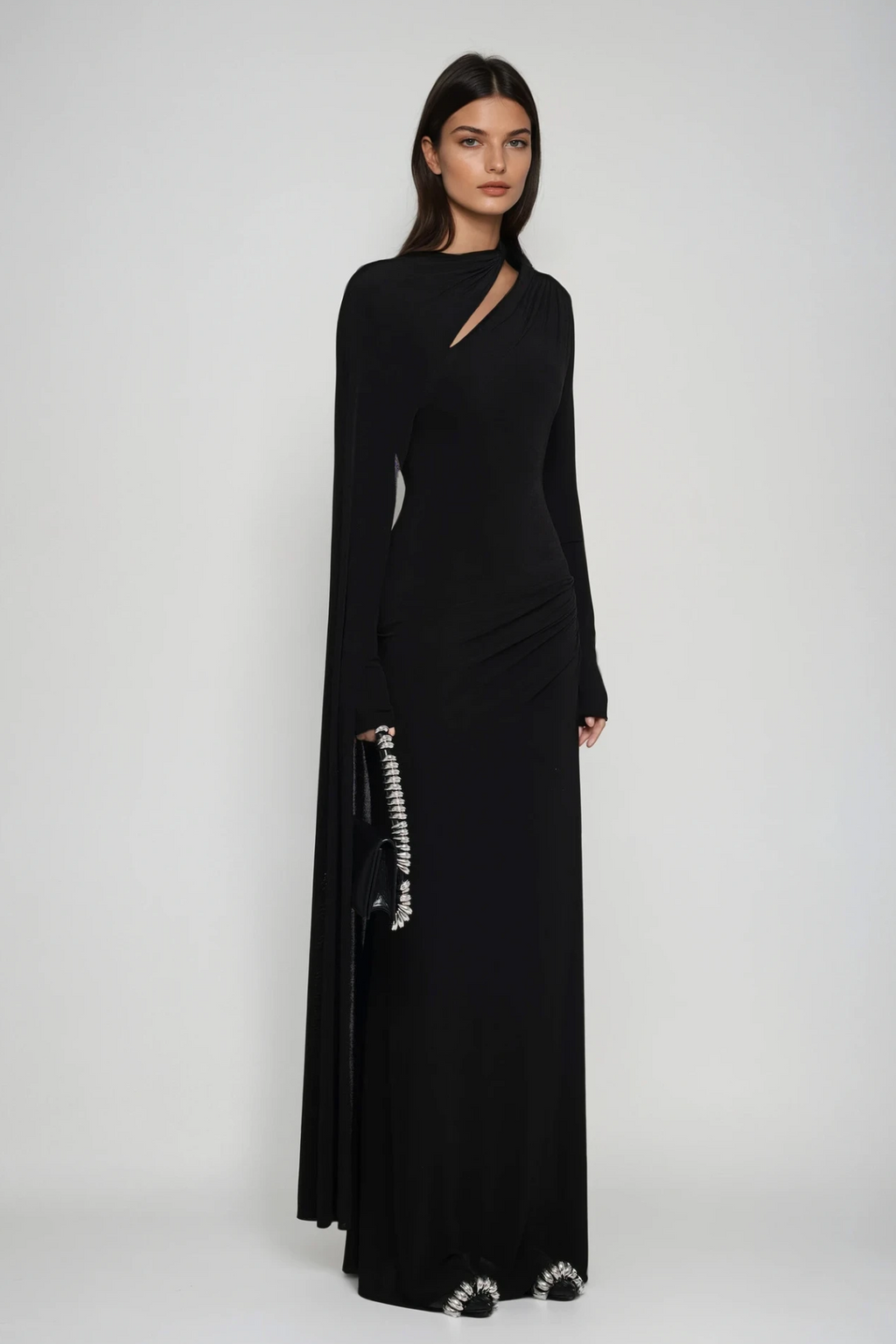 Brandt Cutout Shawl Maxi Dress In Black