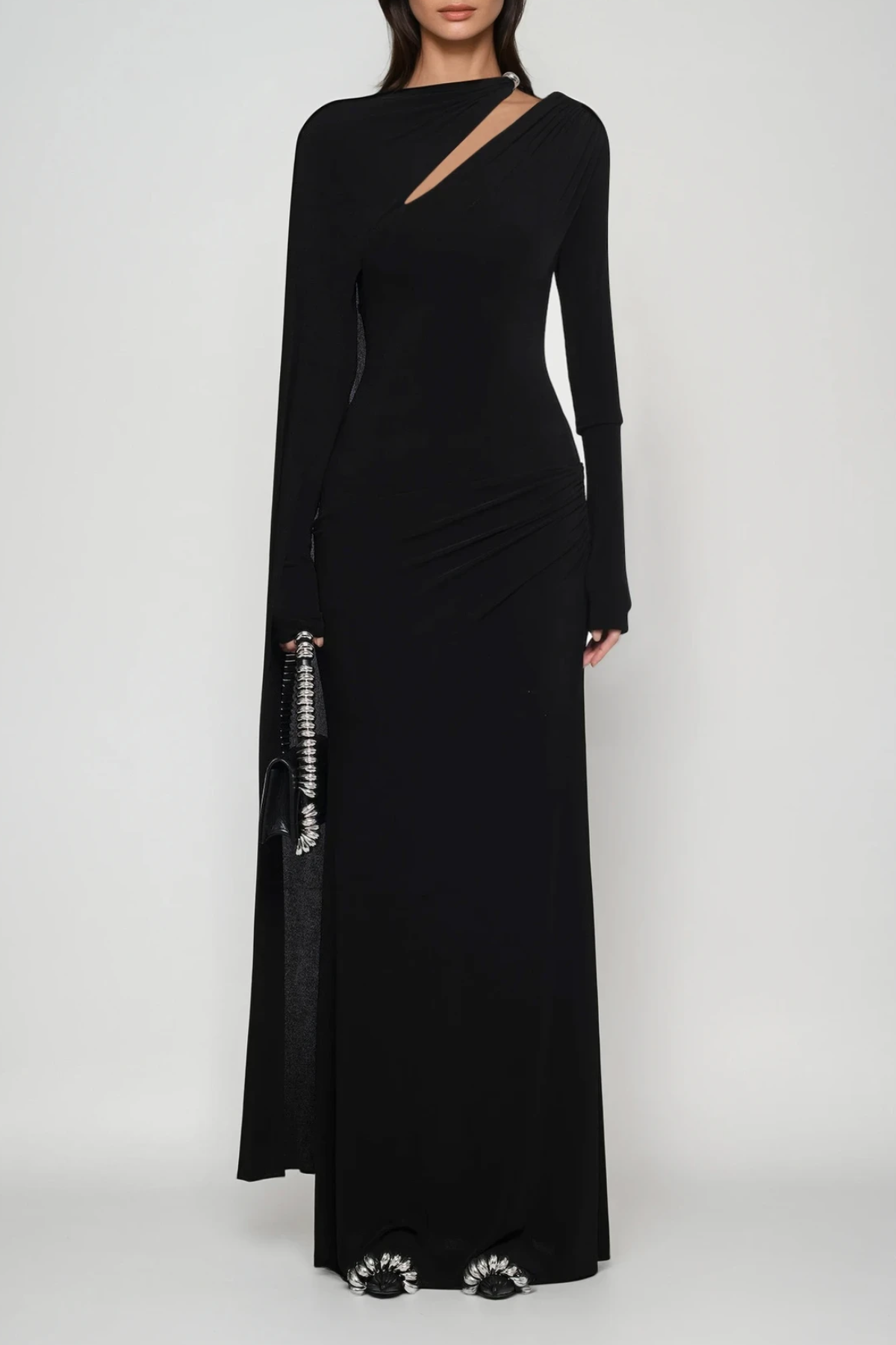 Brandt Cutout Shawl Maxi Dress In Black