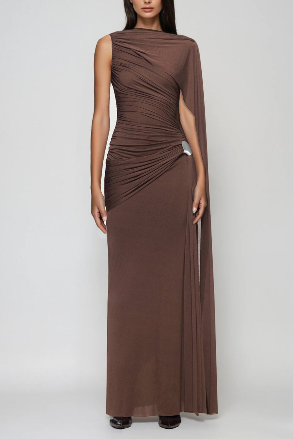 Brandt Ruch Shawl Maxi Dress In Brown