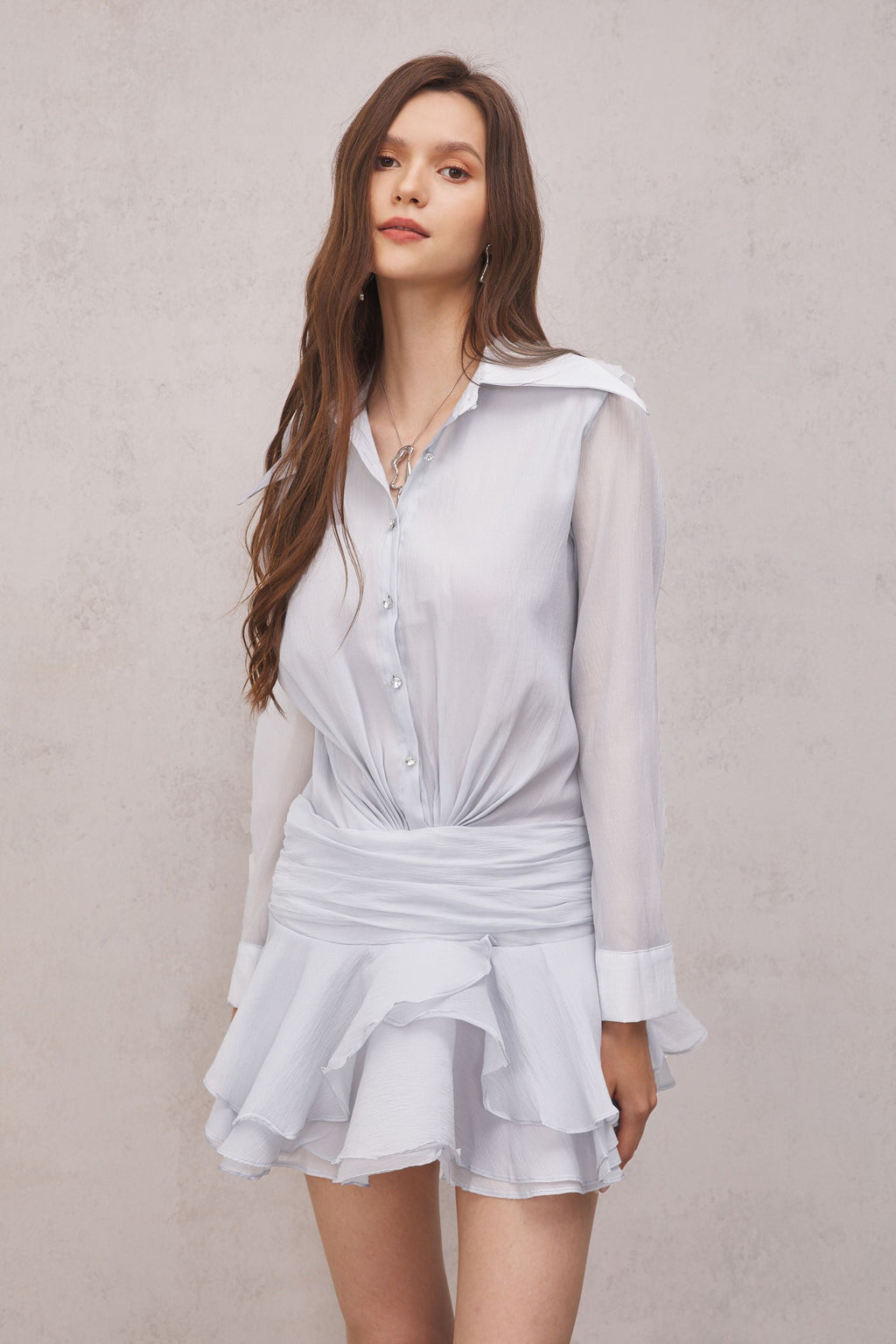 Brinley Ruched Ruffle Mini Dress In White