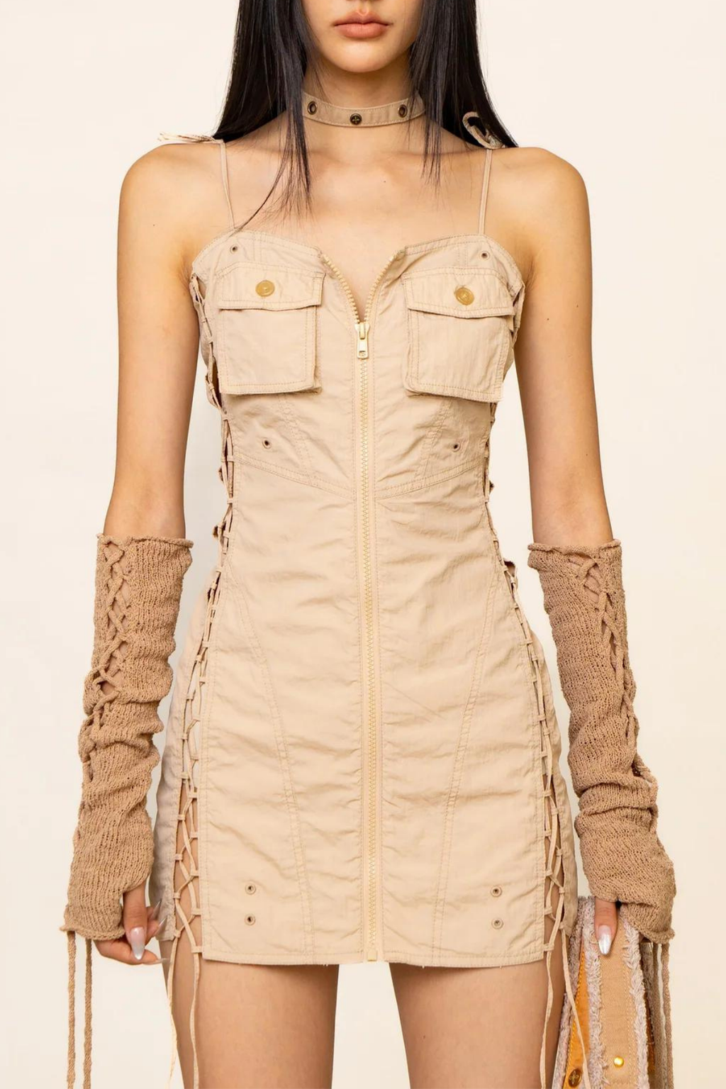 Bristol Lace Up Zipper Mini Dress