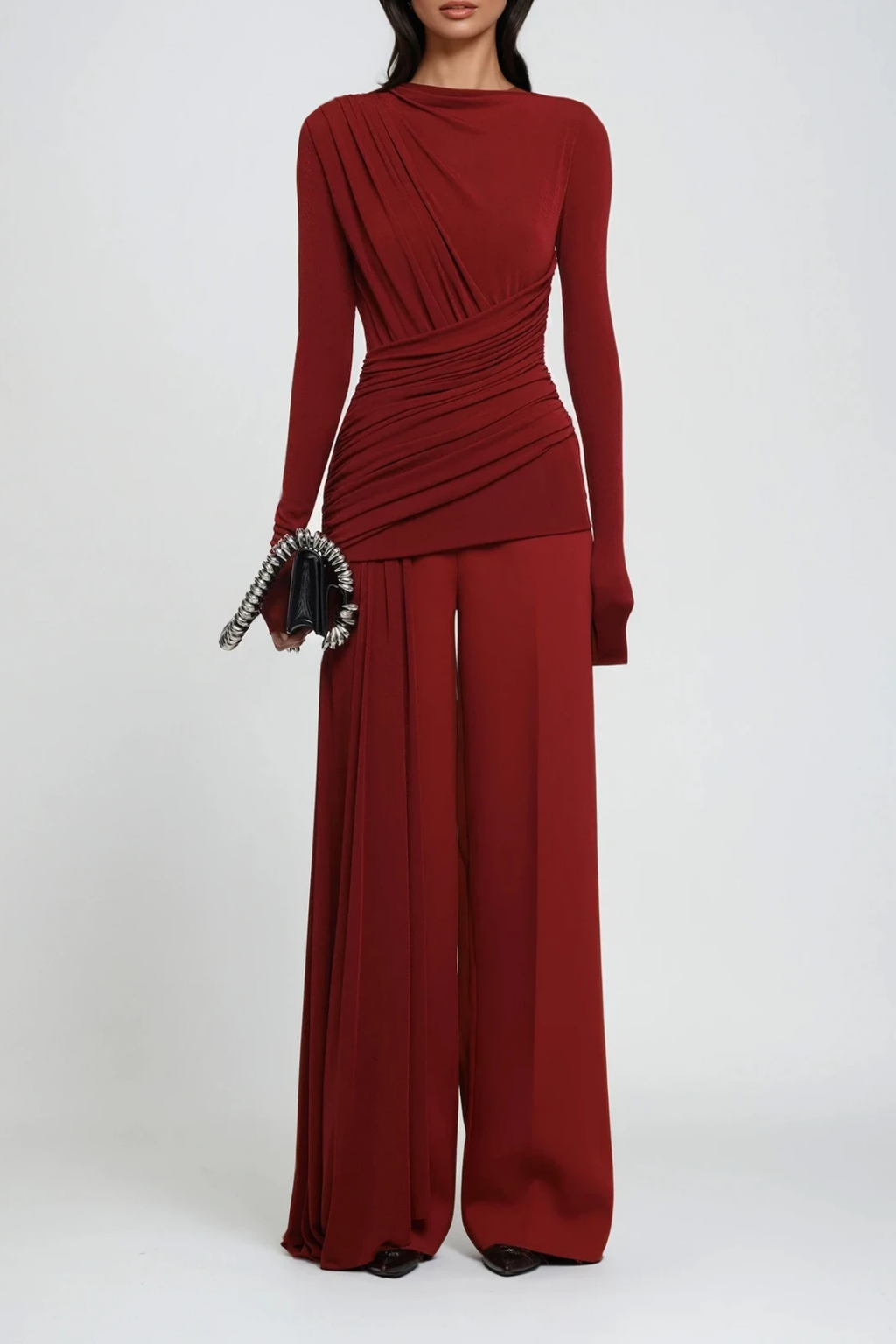 Cabdirashiid Ruch Asymmetric Fringe Pants Set In Red