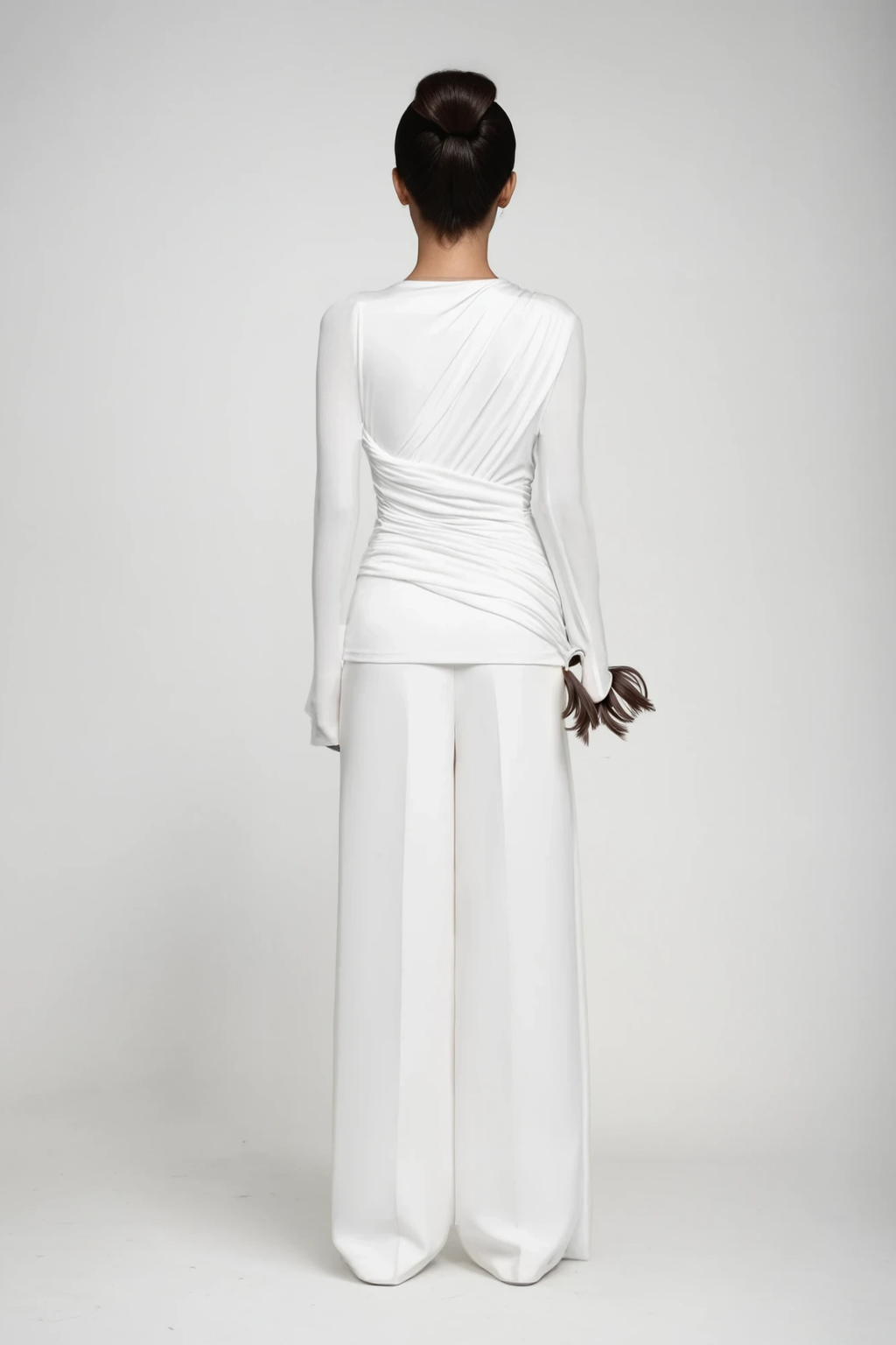 Cabdirashiid Ruch Asymmetric Fringe Pants Set In White