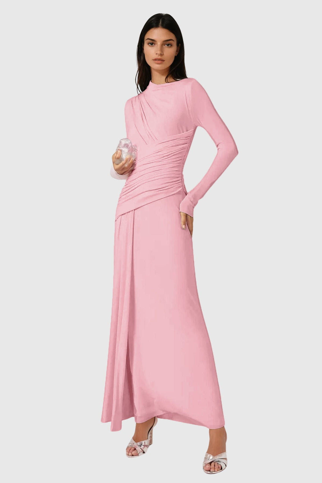 Cabdirashiid Ruch Asymmetric Maxi Dress In Pink