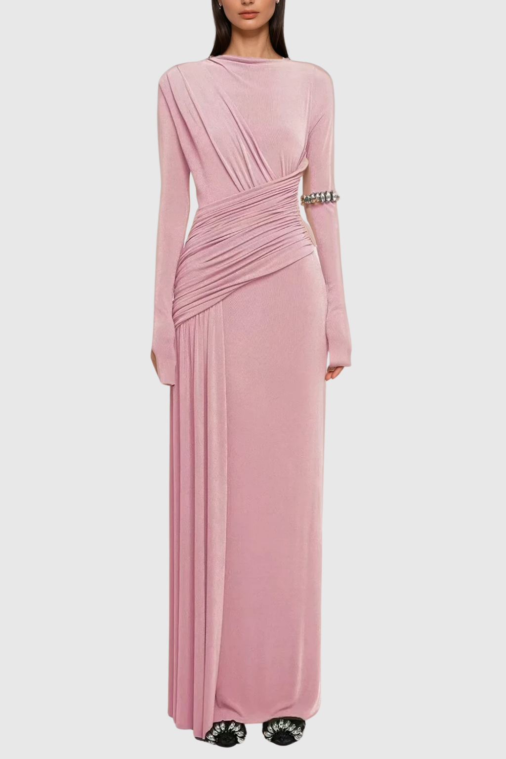 Cabdirashiid Ruch Asymmetric Maxi Dress In Pink