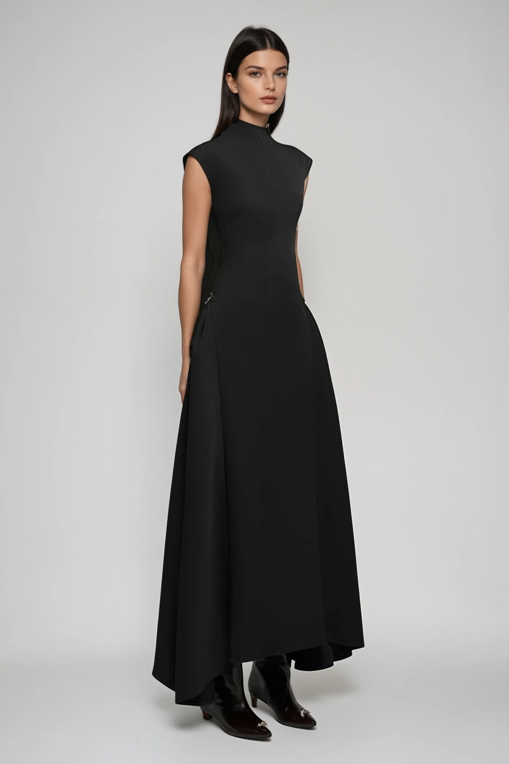 Cabdullaahi Sleeveless Asymmetric Maxi Dress In Black