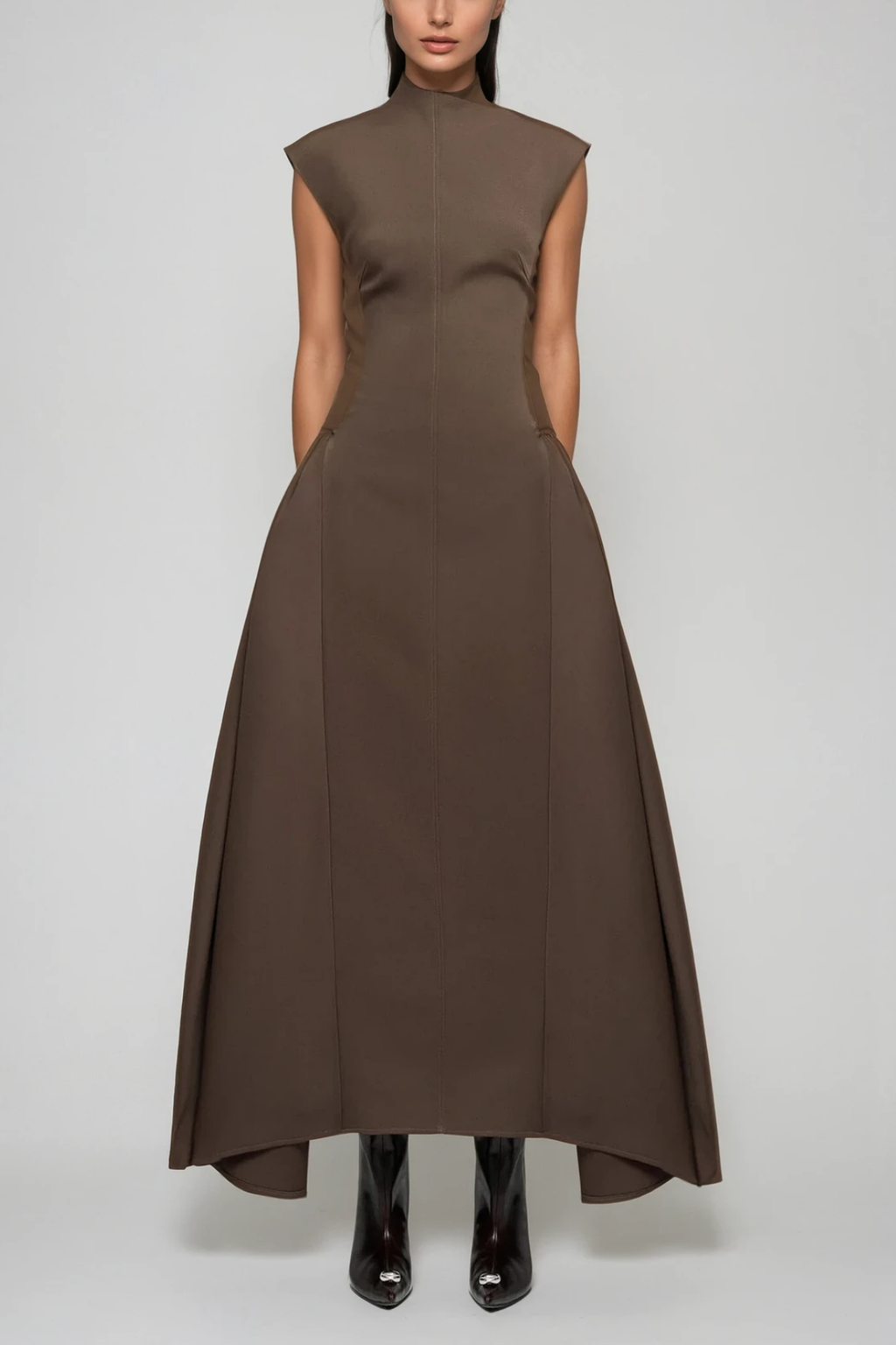 Cabdullaahi Sleeveless Asymmetric Maxi Dress In Brown