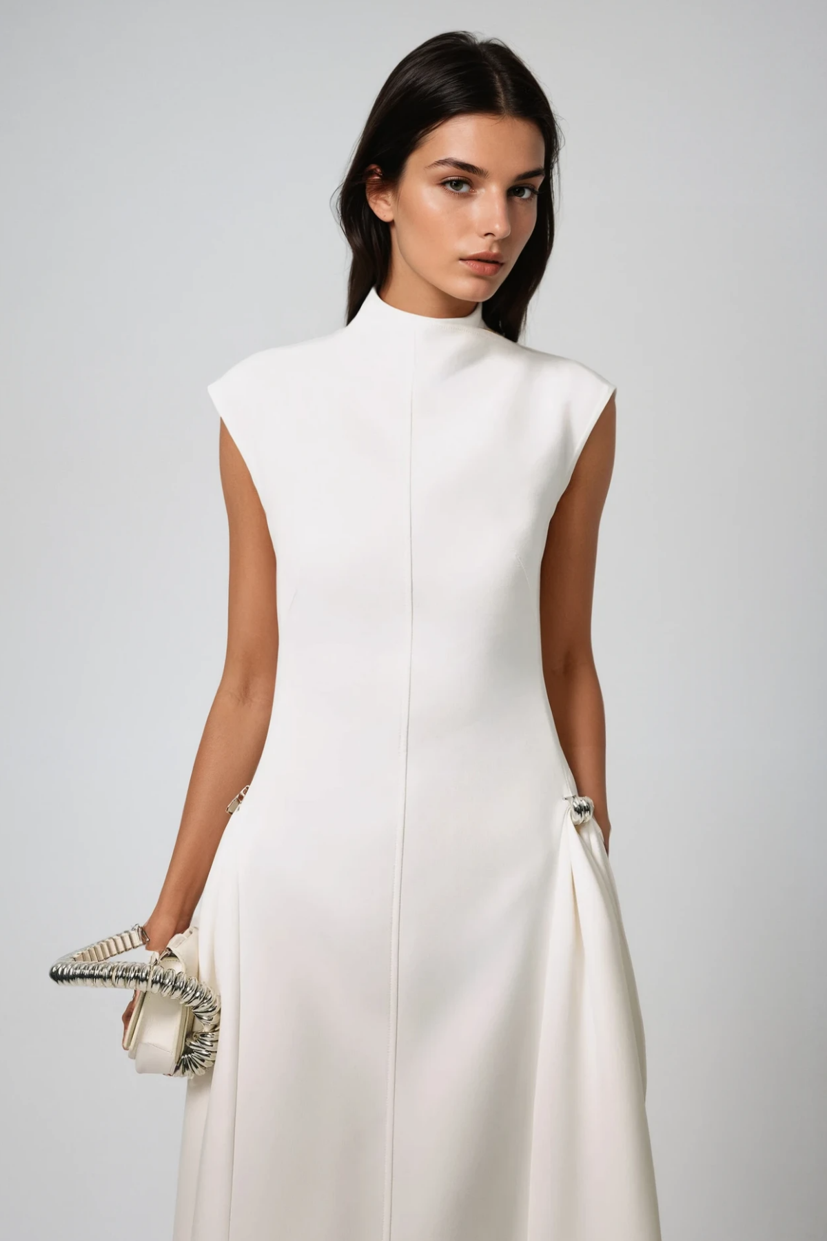 Cabdullaahi Sleeveless Asymmetric Maxi Dress In White