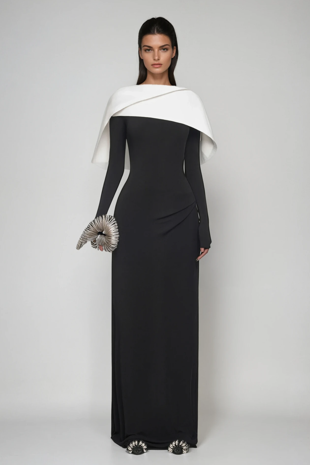 Cabdulqaadir Shawl Ruch Bodycon Maxi Dress In Black