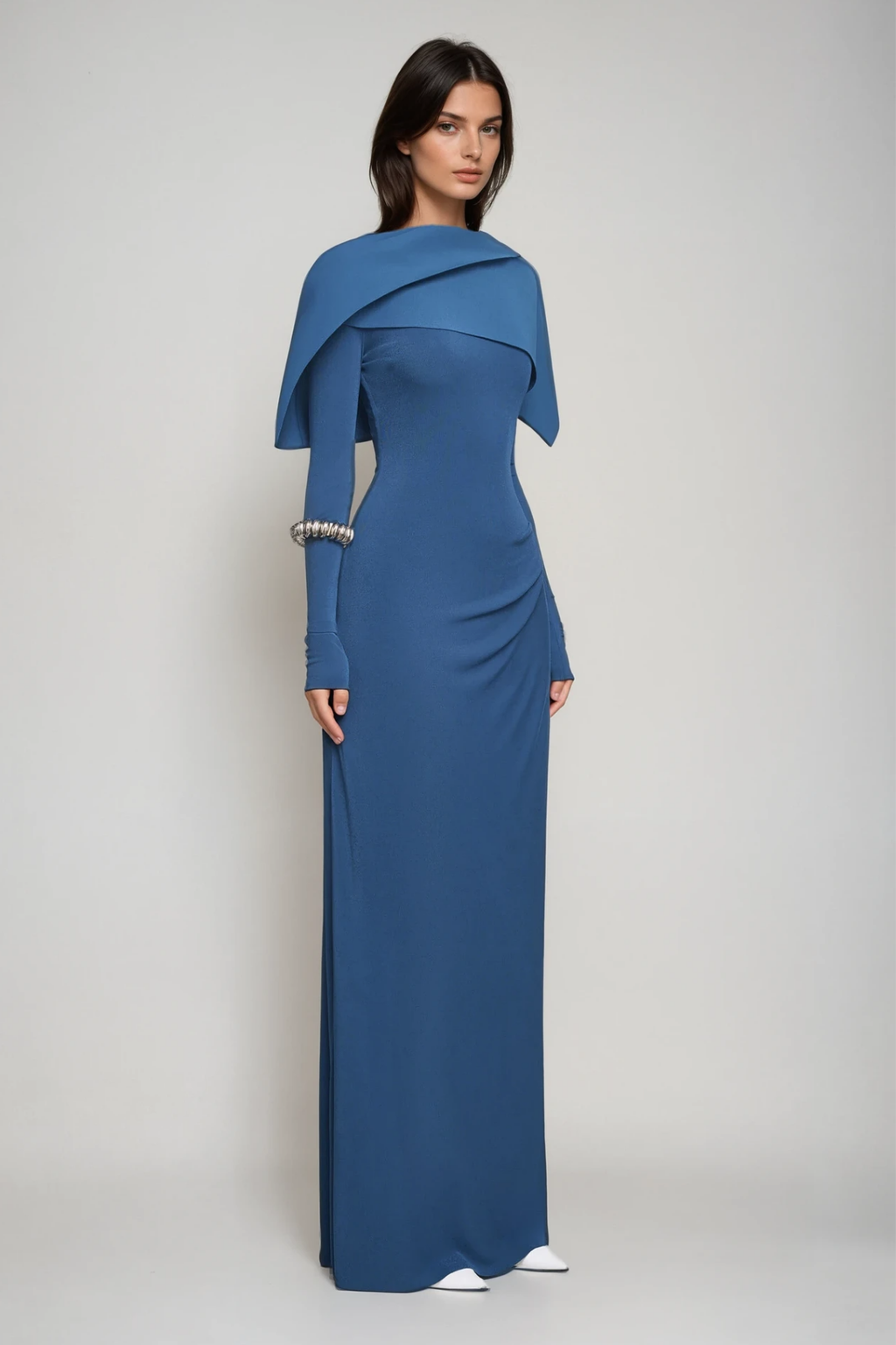 Cabdulqaadir Shawl Ruch Bodycon Maxi Dress In Blue