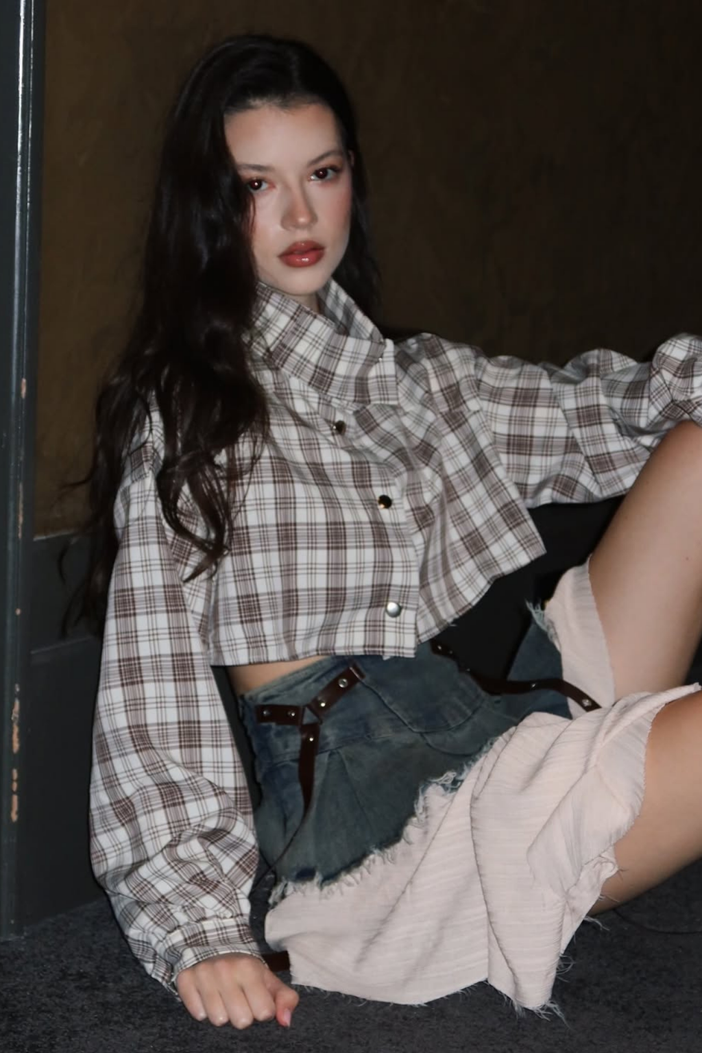 Cachi Ruch Ruffle Fringe Denim Skirt