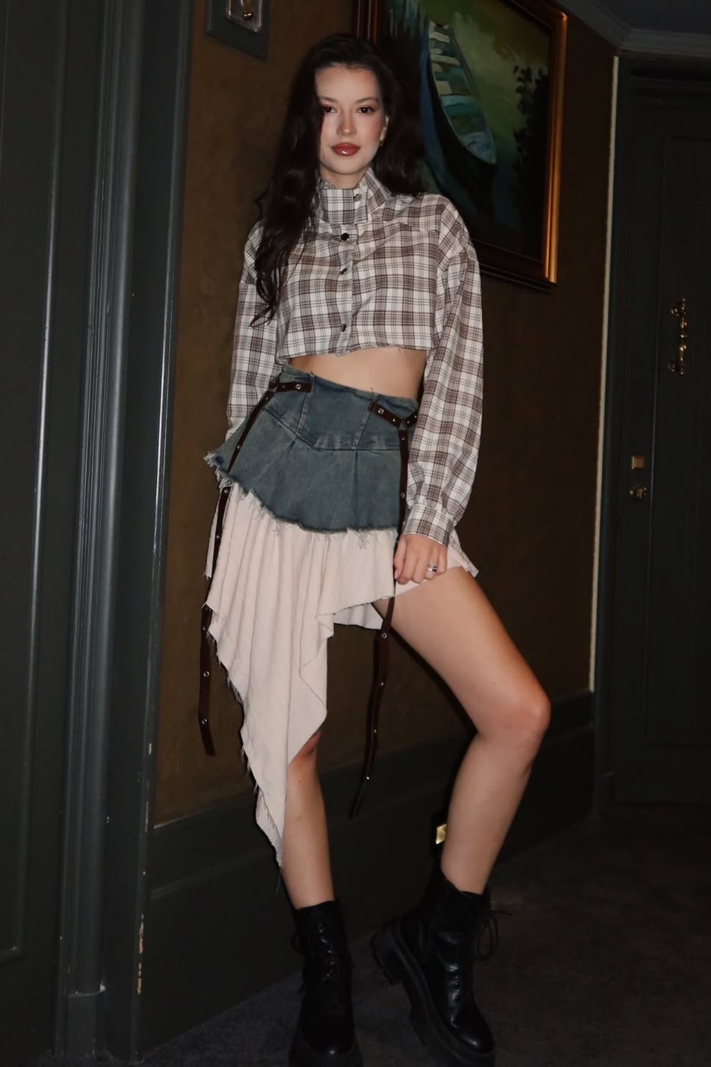 Cachi Ruch Ruffle Fringe Denim Skirt