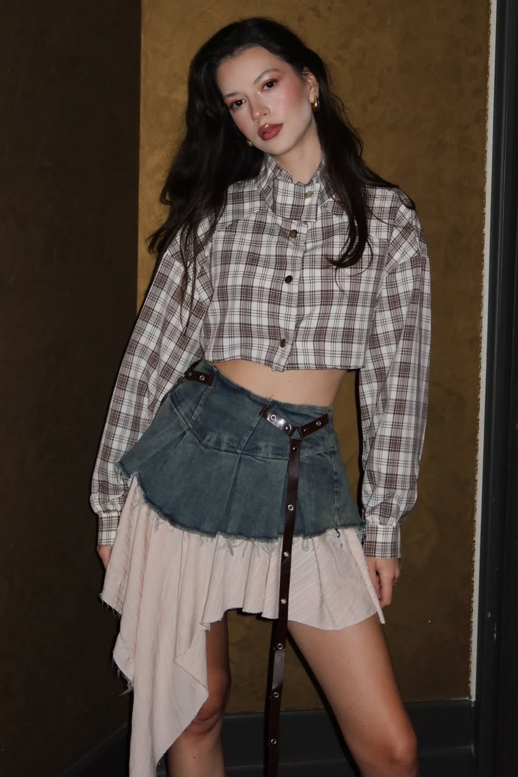 Cachi Ruch Ruffle Fringe Denim Skirt