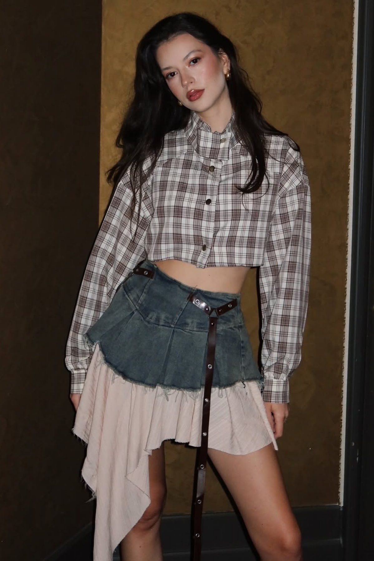 Cachi Ruch Ruffle Fringe Denim Skirt