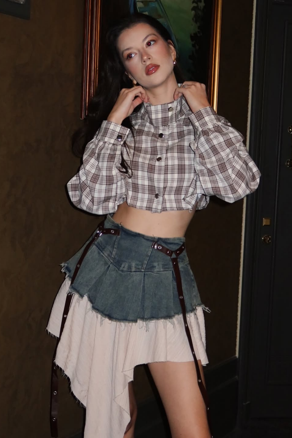 Cachi Ruch Ruffle Fringe Denim Skirt