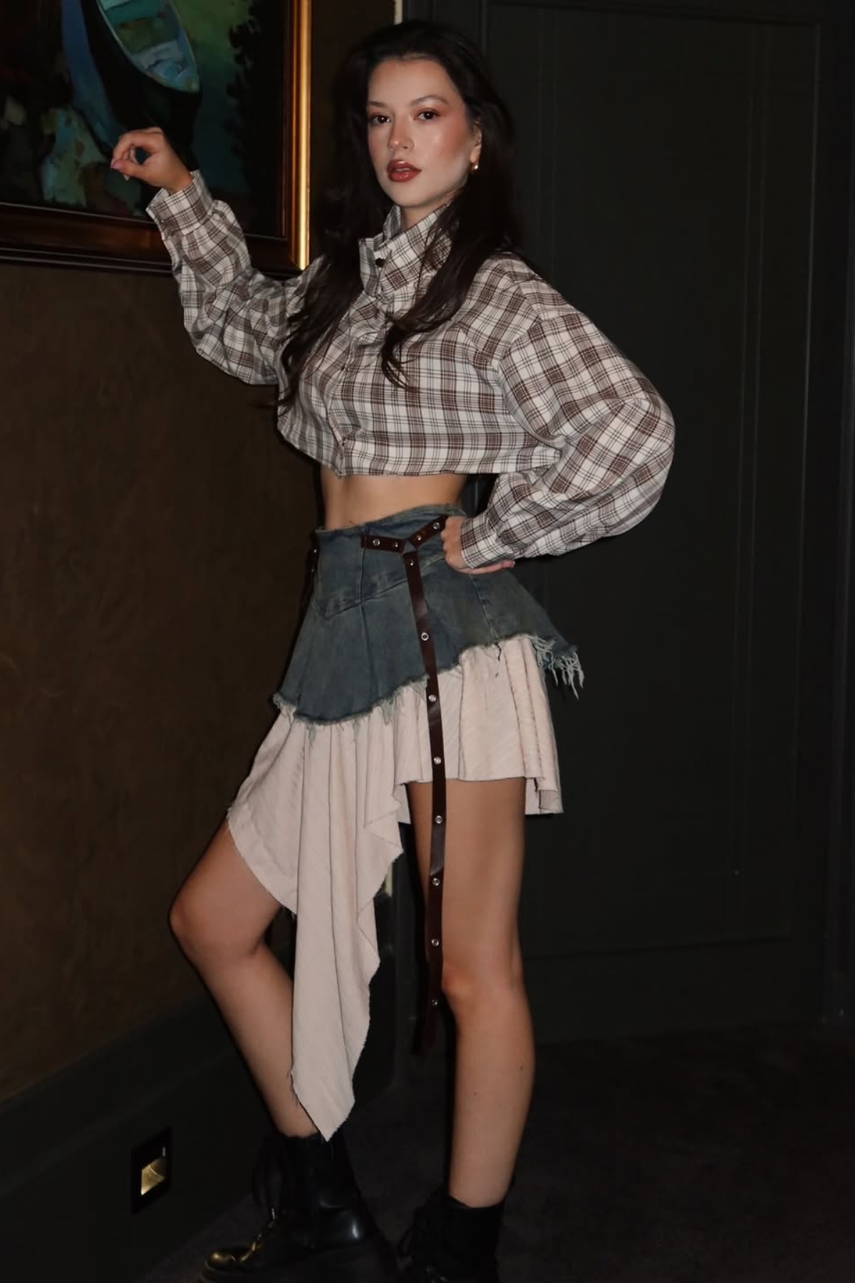 Cachi Ruch Ruffle Fringe Denim Skirt