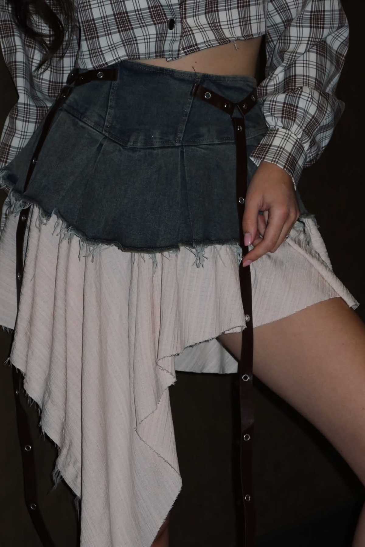 Cachi Ruch Ruffle Fringe Denim Skirt