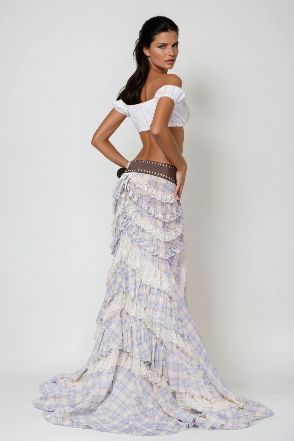 Cadoc Lace Up Crop Skirt Set