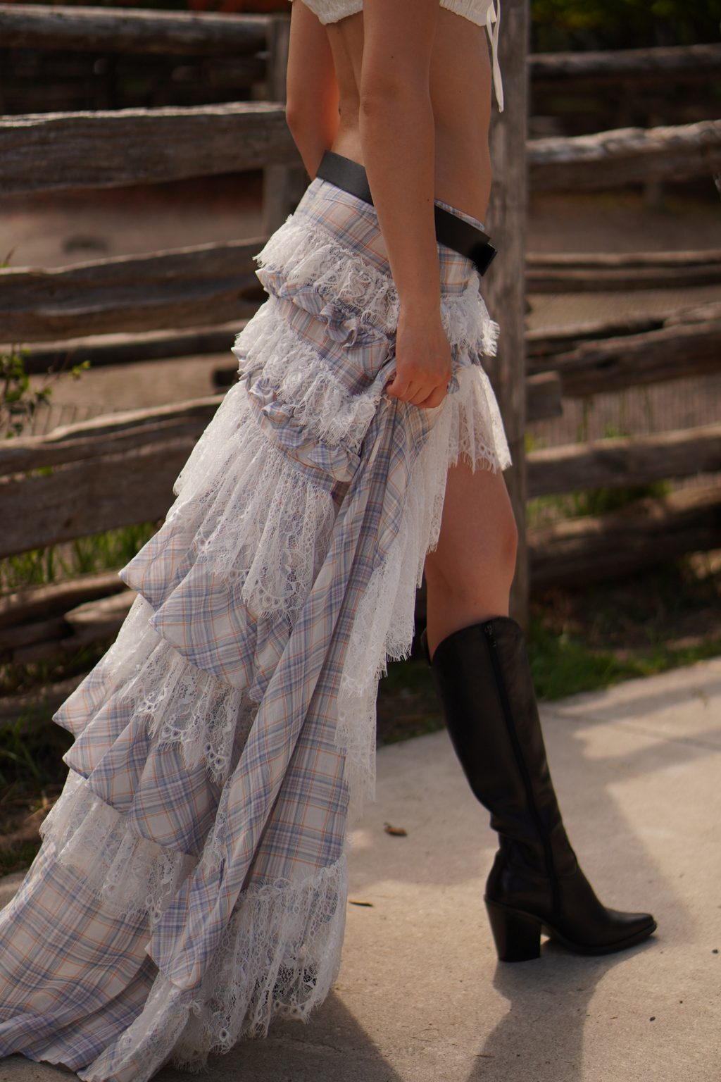 Cadoc Lace Up Crop Skirt Set