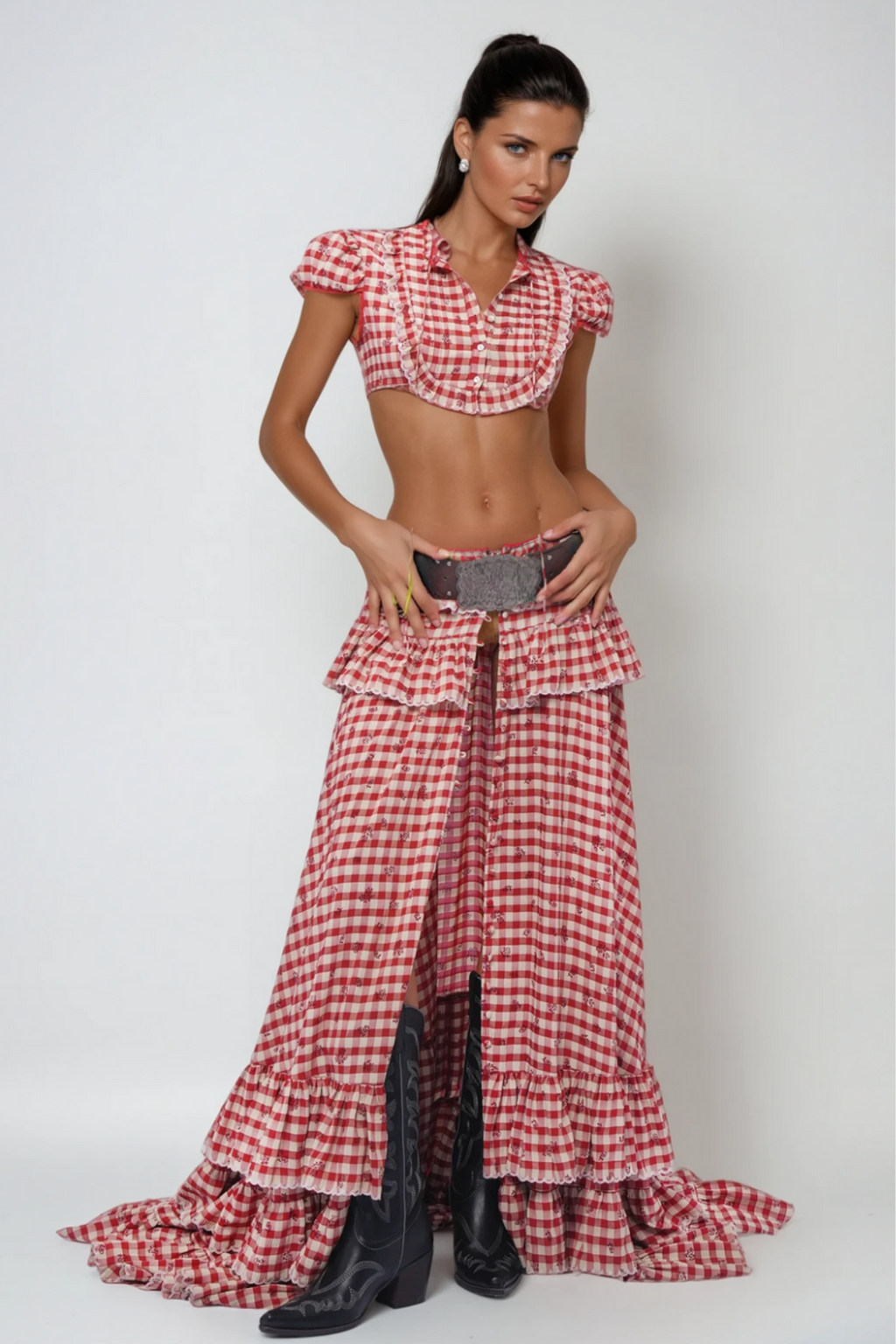 Cadogan Grid Crop Skirt Set