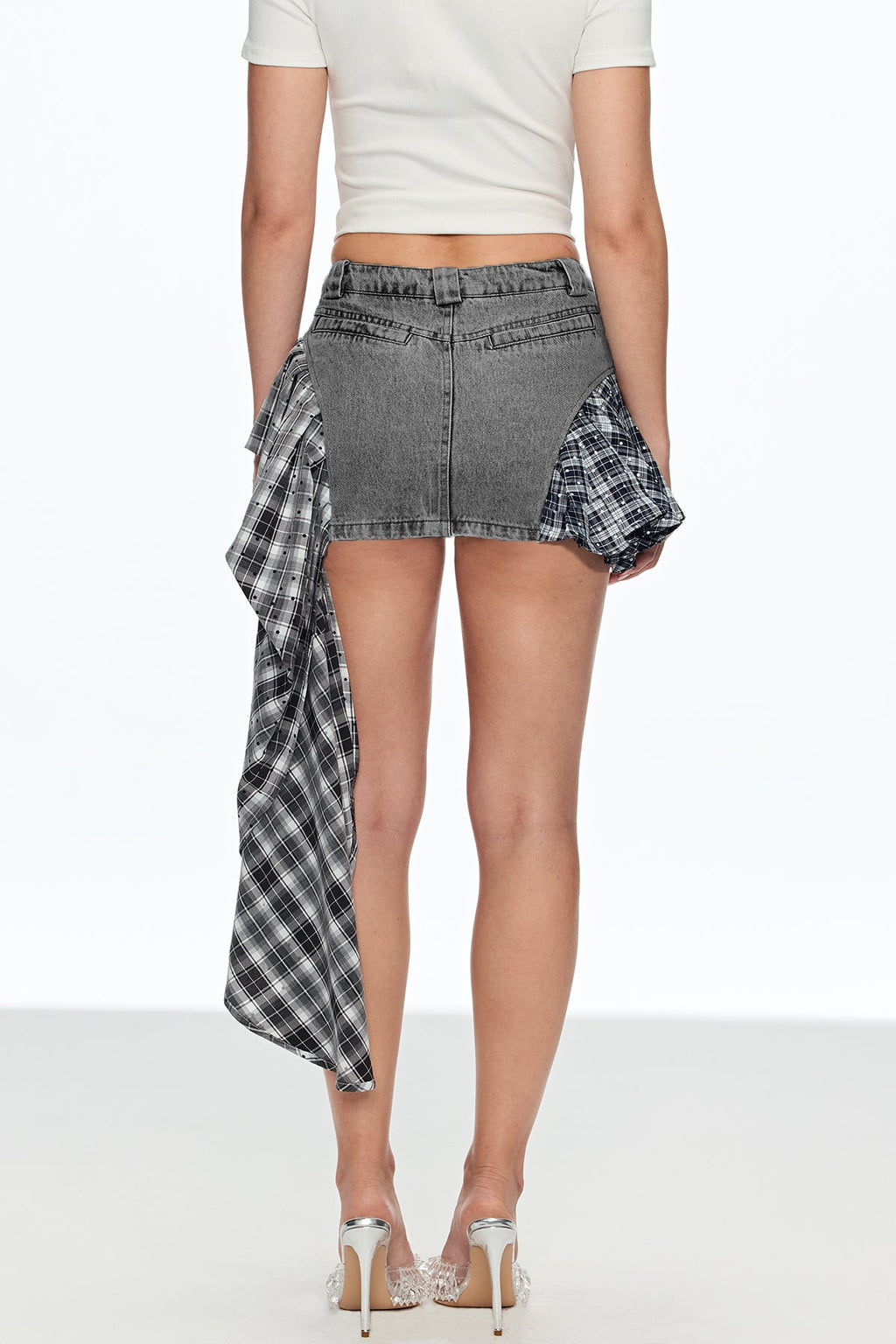 Caelestinus Dot Patchwork Asymmetric Mini Skirt In Black