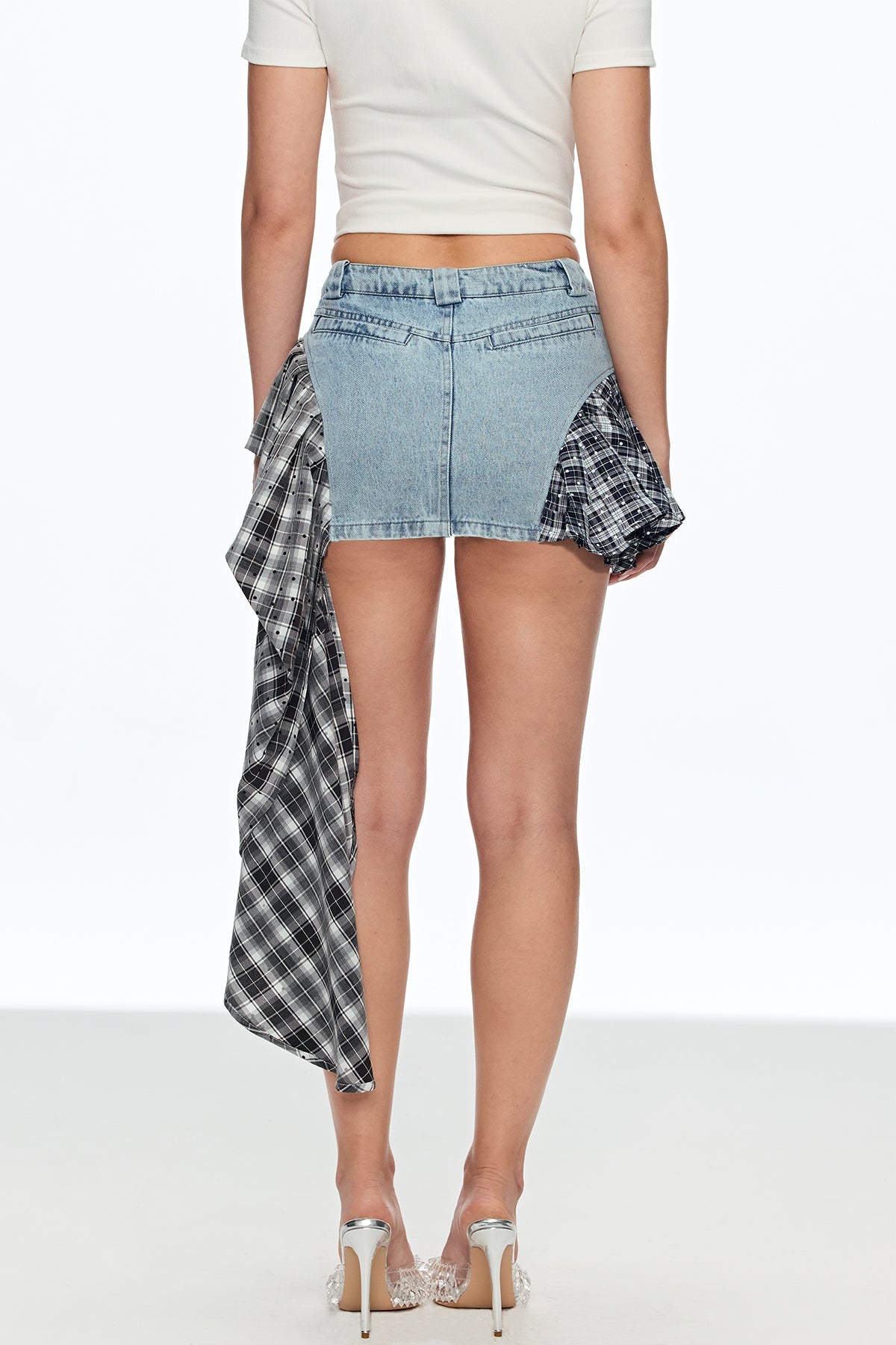 Caelestinus Dot Patchwork Asymmetric Mini Skirt In Blue