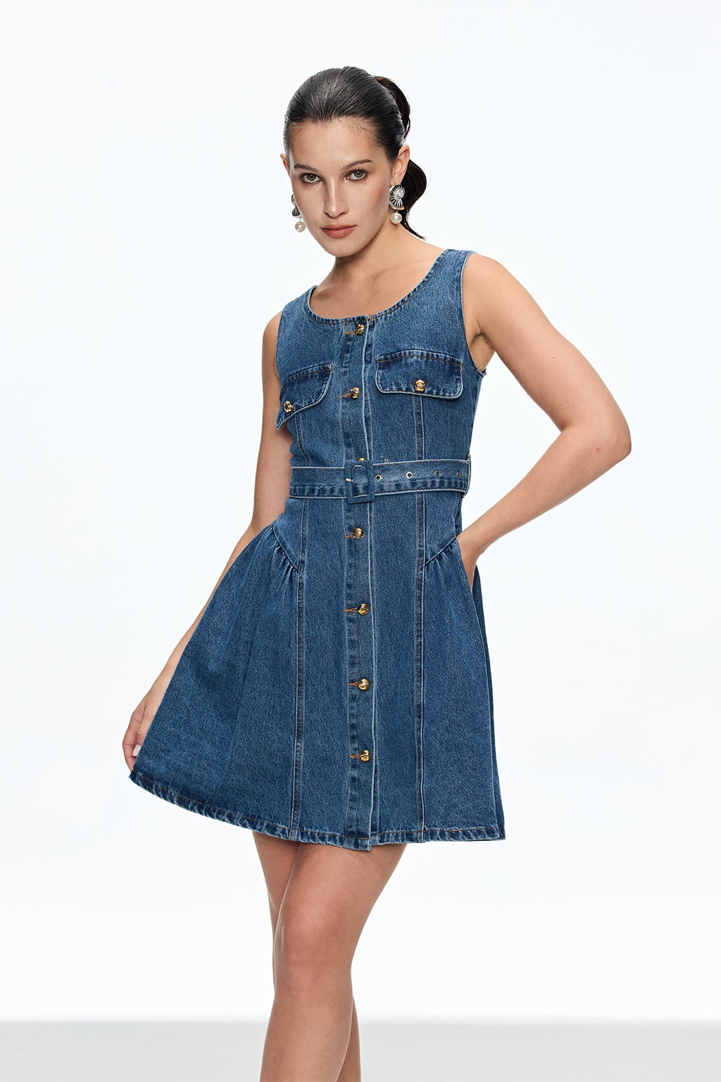 Caelia Sleeveless Denim Mini Dress