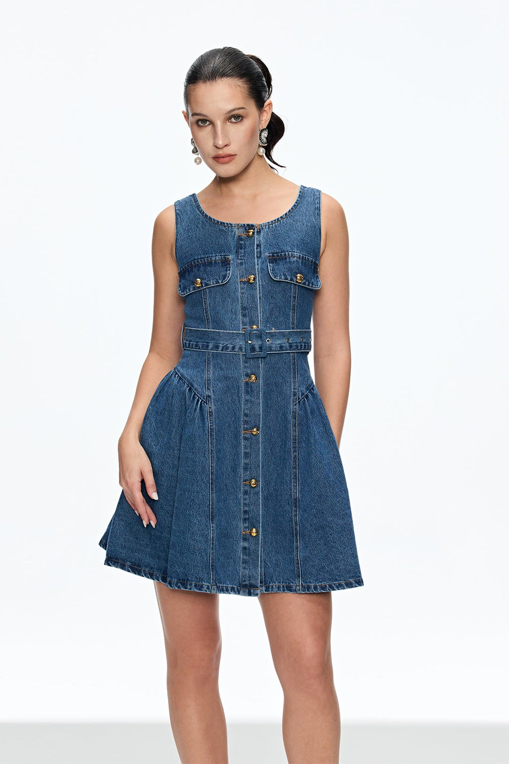 Caelia Sleeveless Denim Mini Dress
