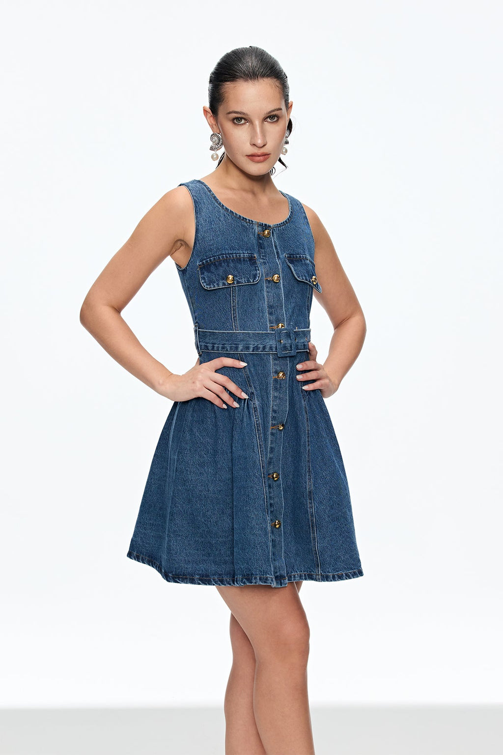Caelia Sleeveless Denim Mini Dress