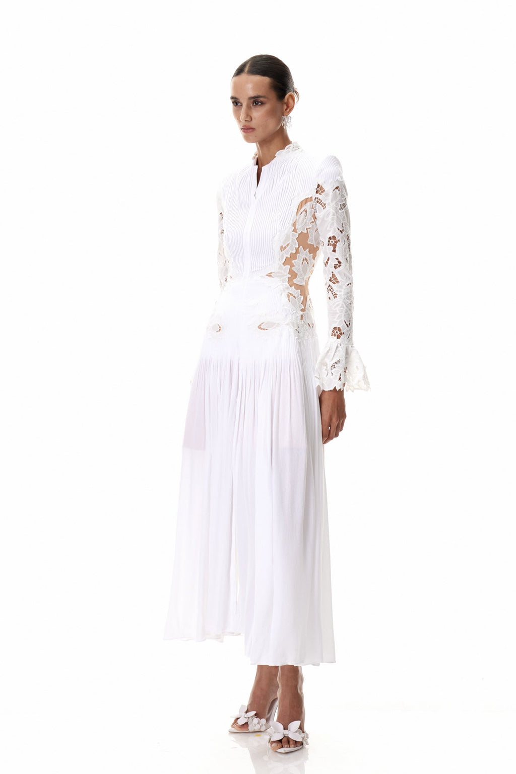 Caesarius Embroidered Ruch Lace Maxi Dress