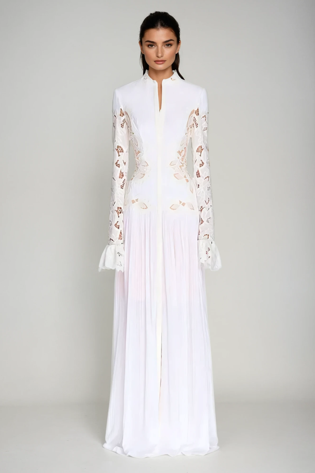 Caesarius Embroidered Ruch Lace Maxi Dress