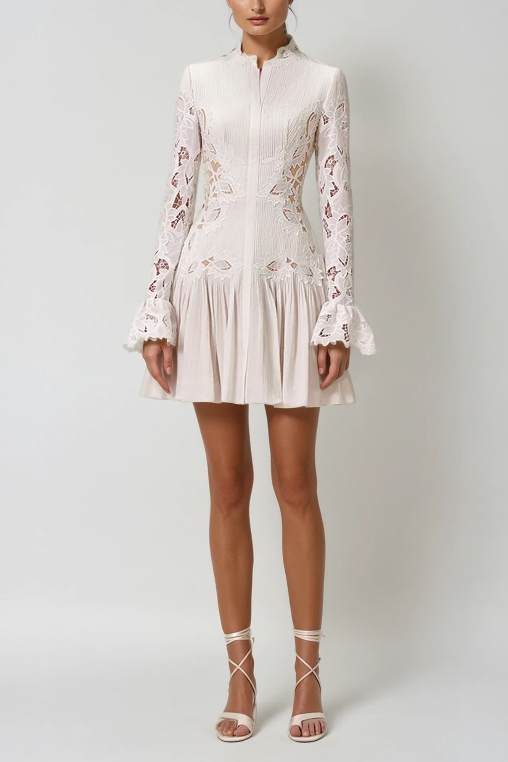 Caesarius Embroidered Ruch Lace Mini Dress