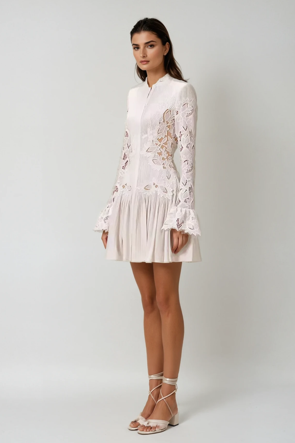 Caesarius Embroidered Ruch Lace Mini Dress