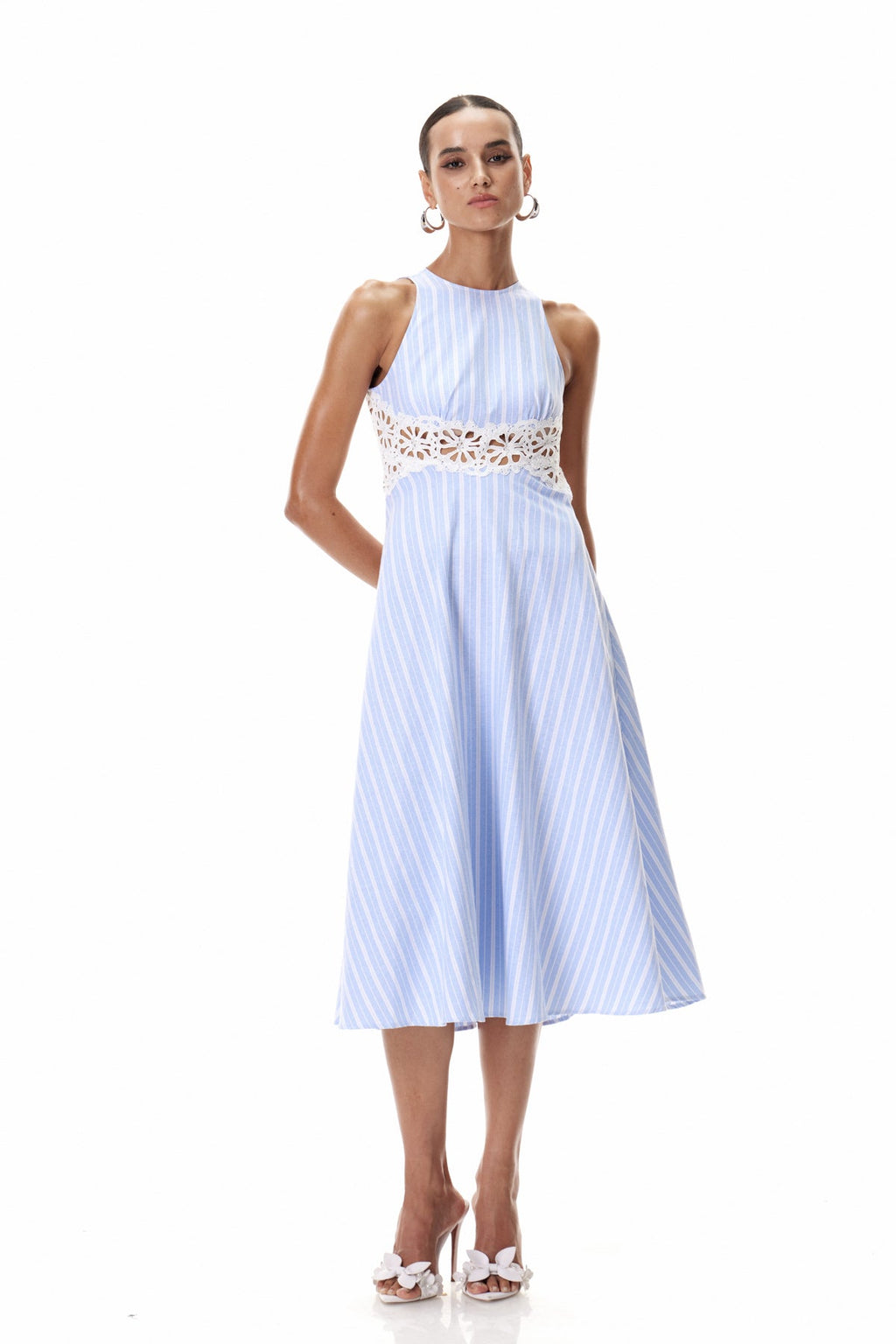 Caeso Sleeveless Stripe Cutout Maxi Dress