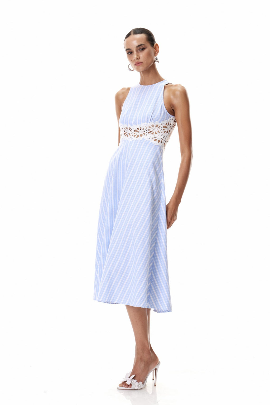 Caeso Sleeveless Stripe Cutout Maxi Dress