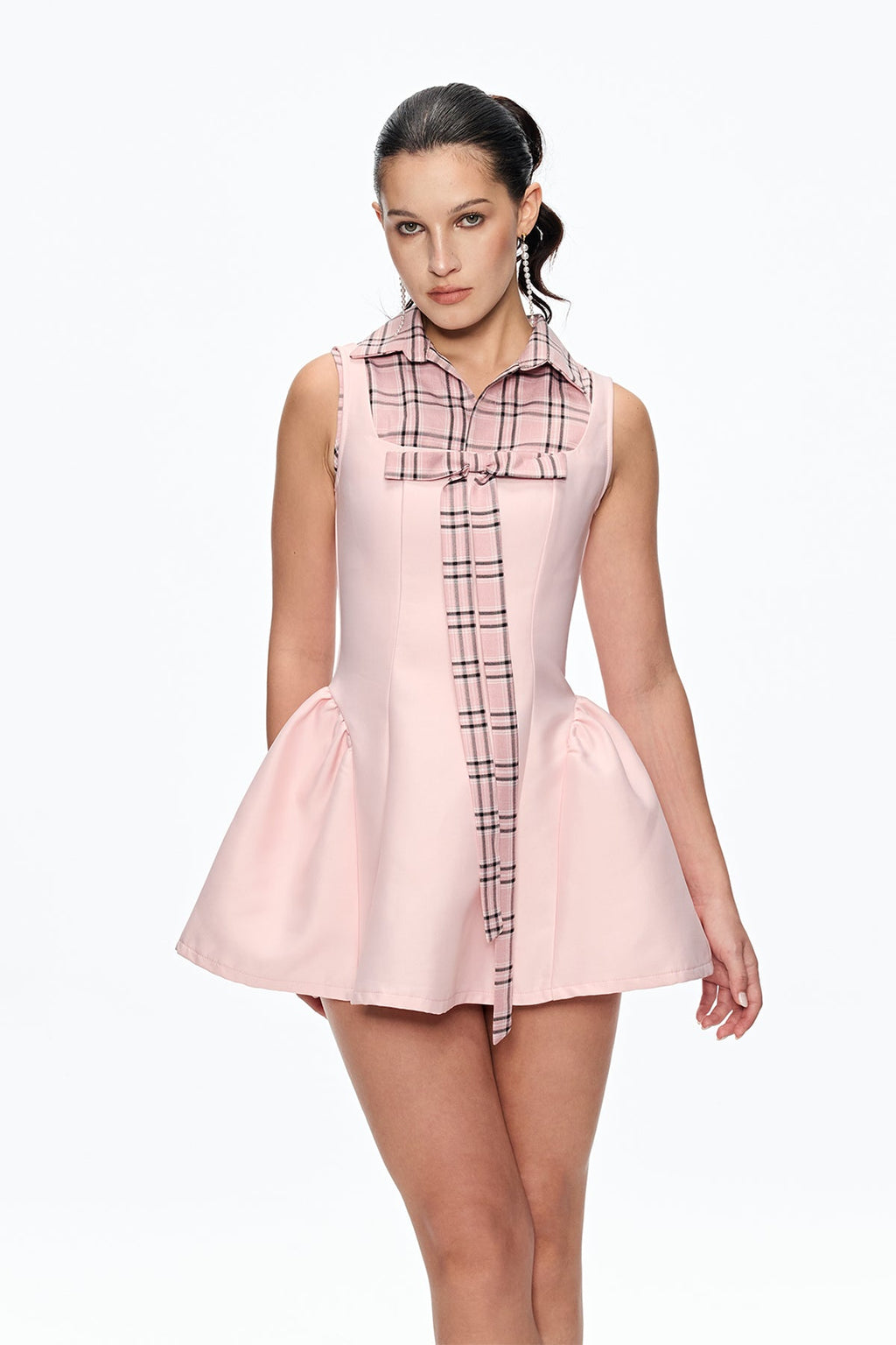 Cahit Grid Bow Mini Dress
