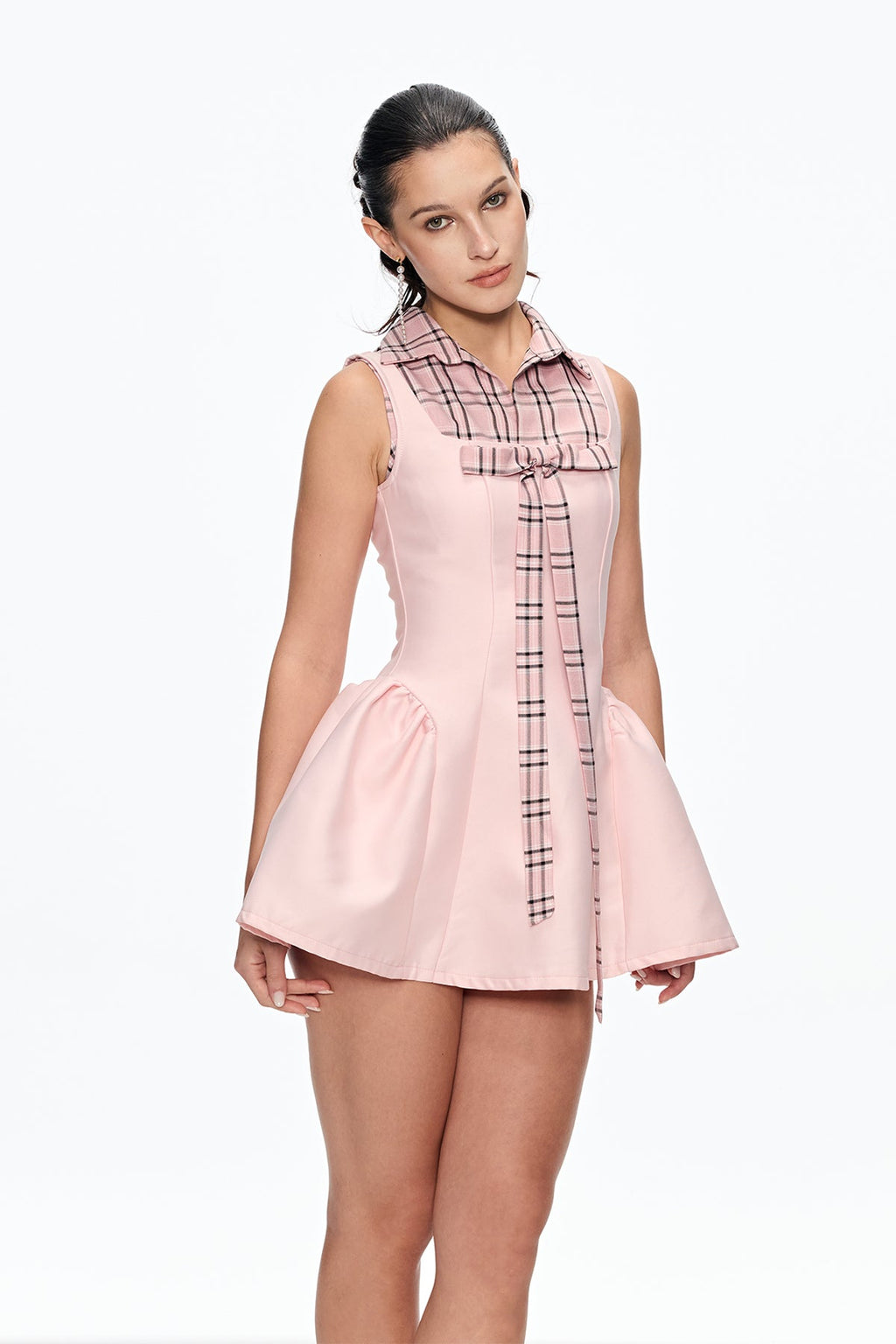 Cahit Grid Bow Mini Dress