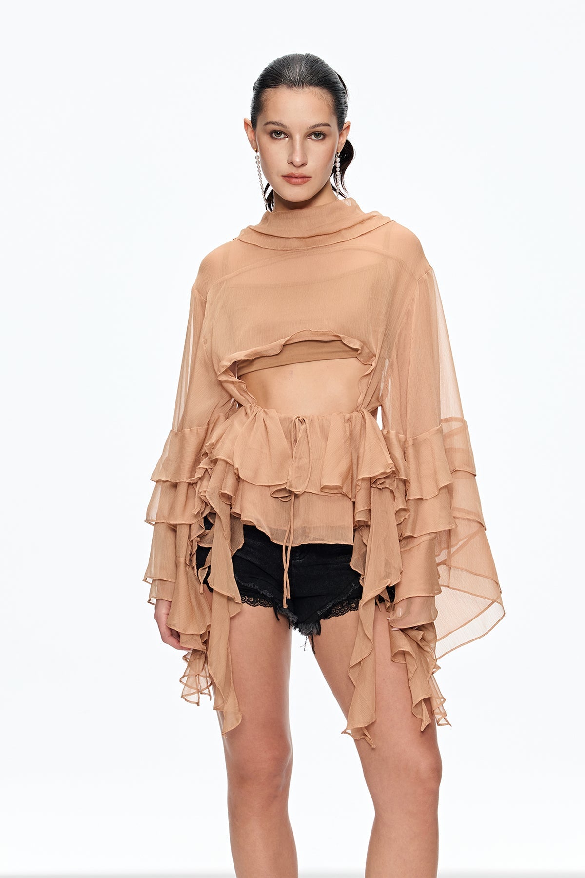 Caietanus Ruffle Cutout Asymmetric Top