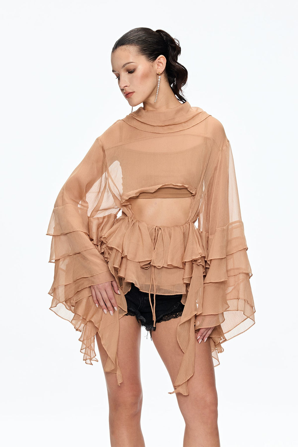 Caietanus Ruffle Cutout Asymmetric Top