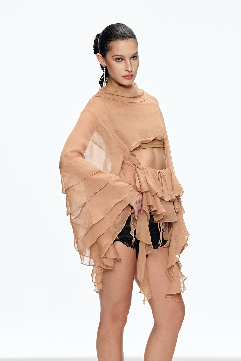 Caietanus Ruffle Cutout Asymmetric Top