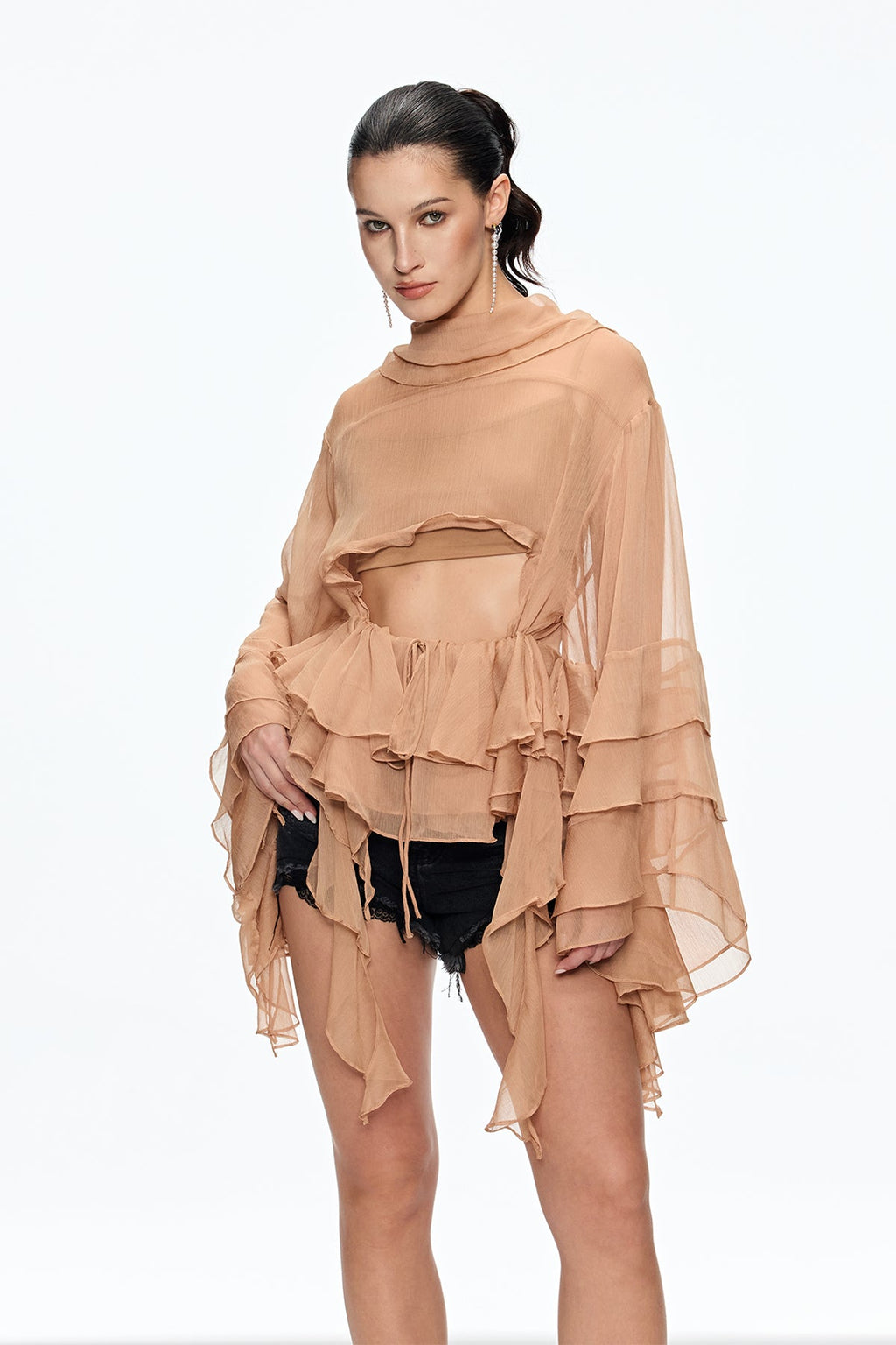 Caietanus Ruffle Cutout Asymmetric Top