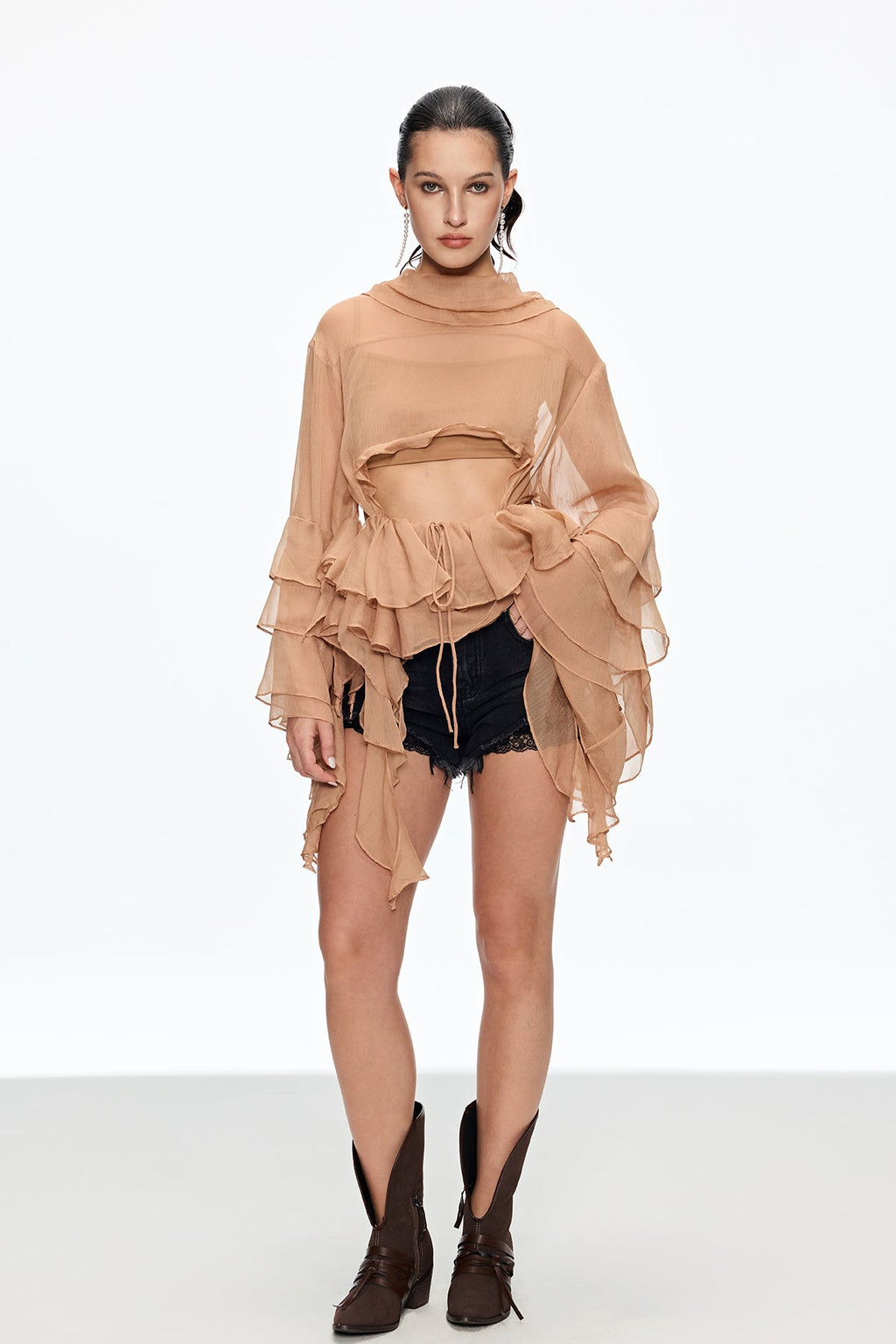Caietanus Ruffle Cutout Asymmetric Top