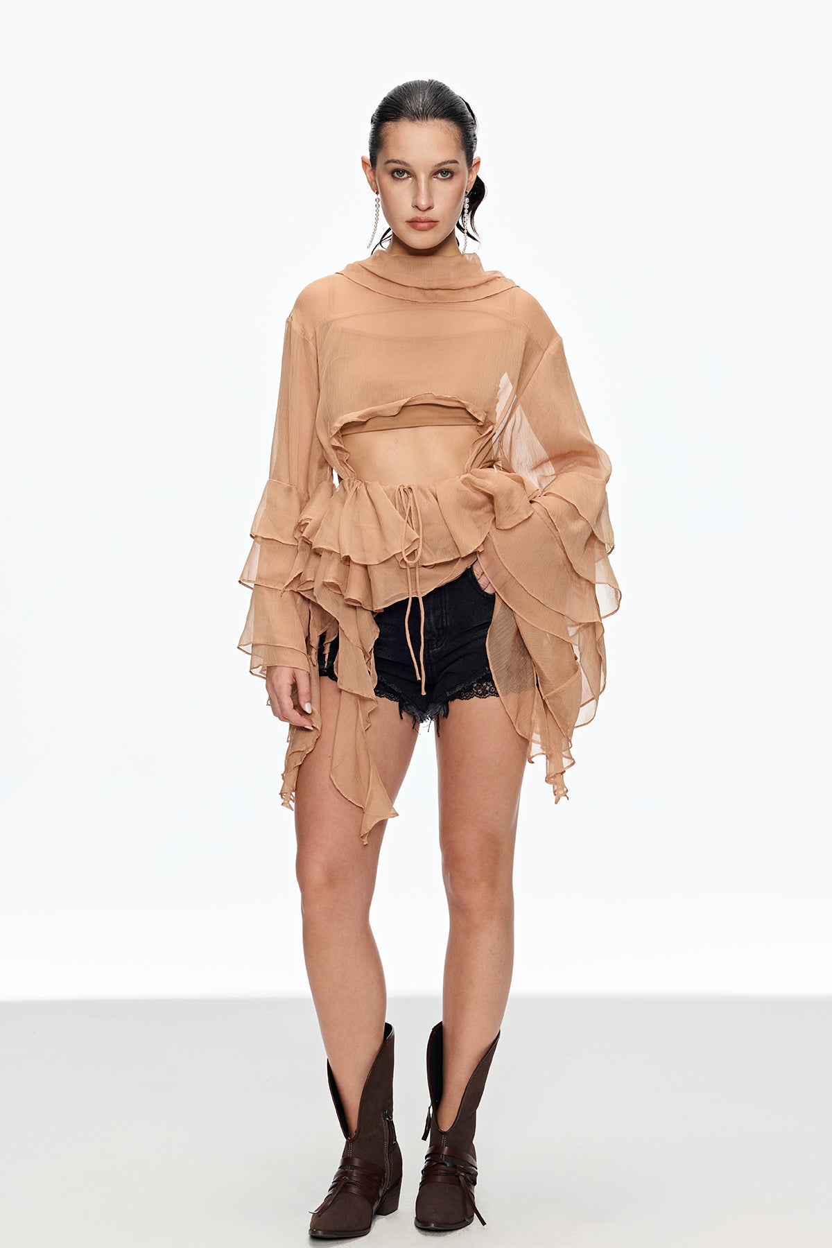 Caietanus Ruffle Cutout Asymmetric Top