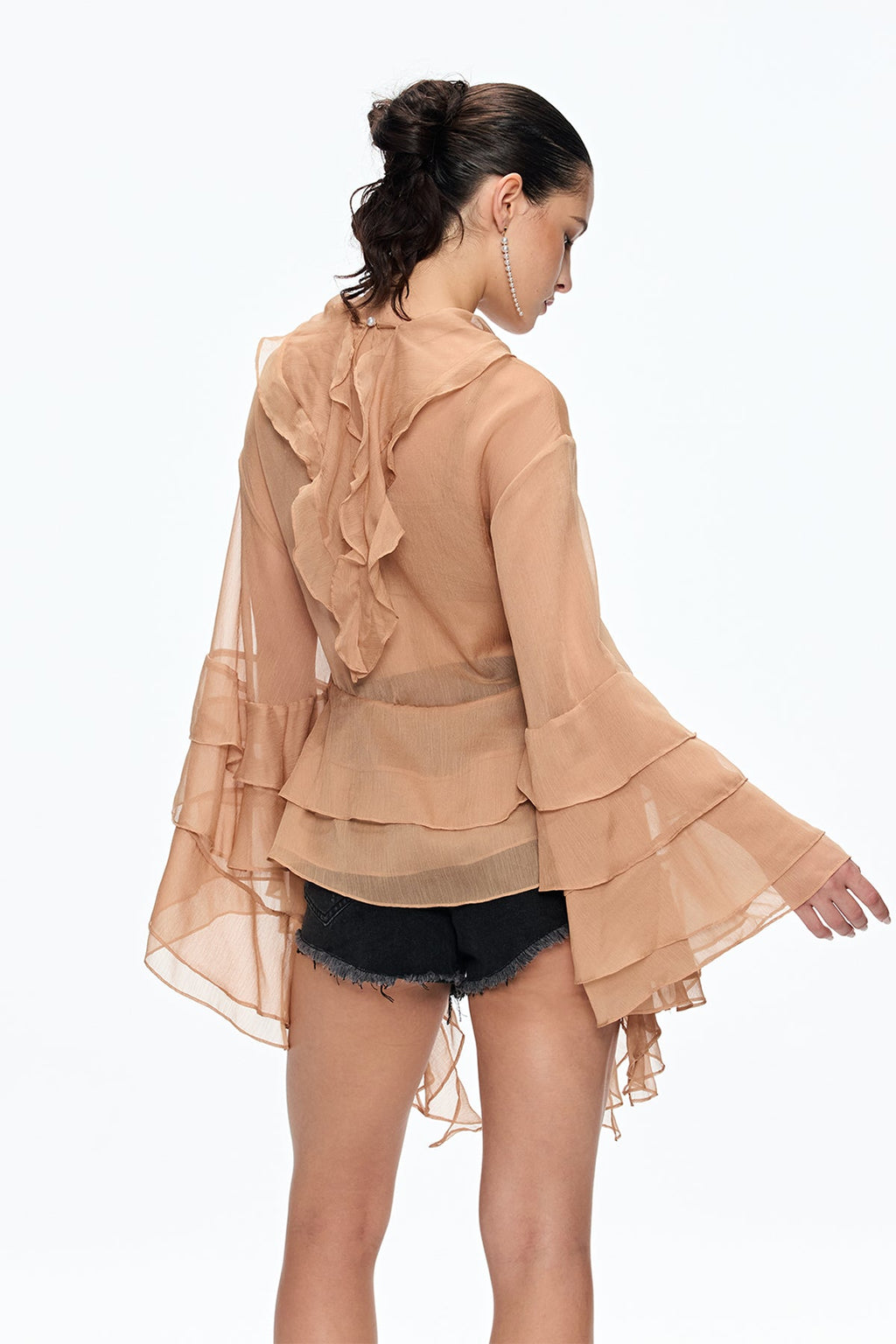 Caietanus Ruffle Cutout Asymmetric Top