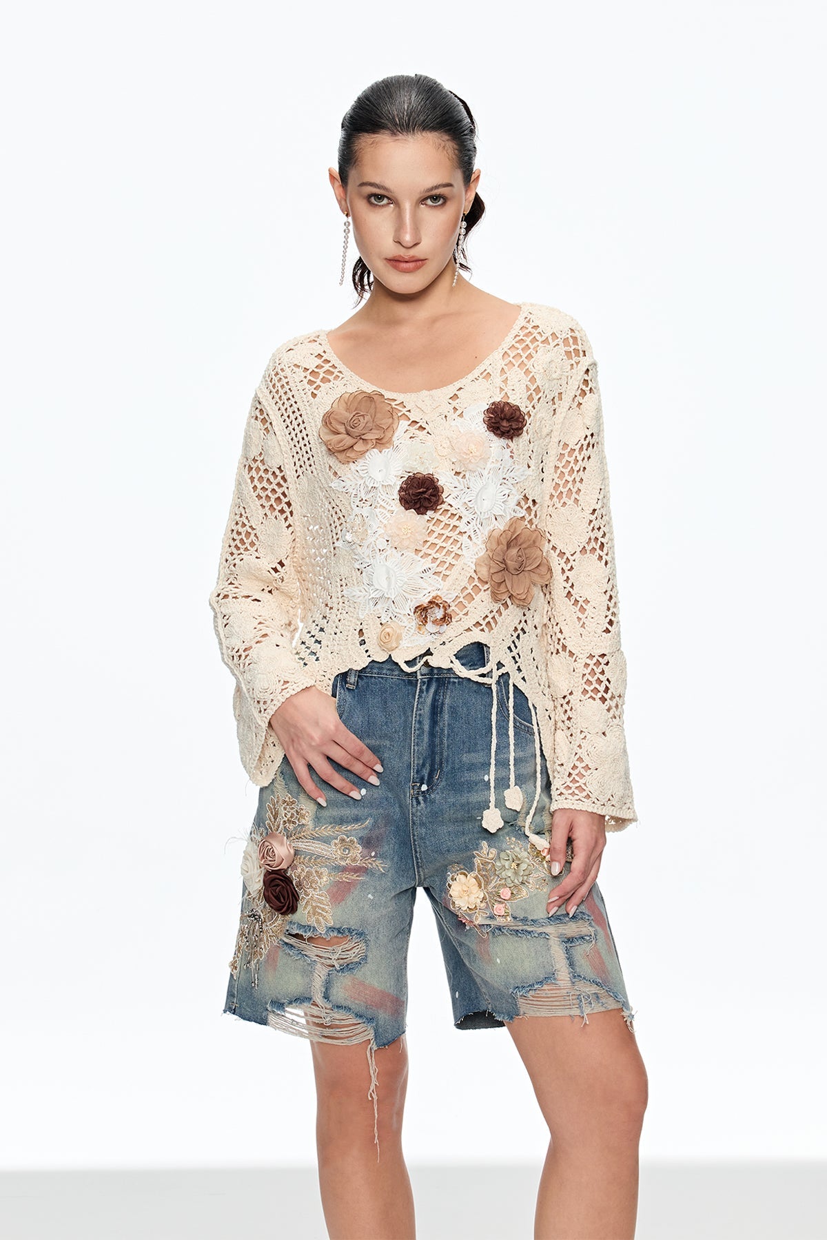 Caileigh Flower Cutout Knit Top