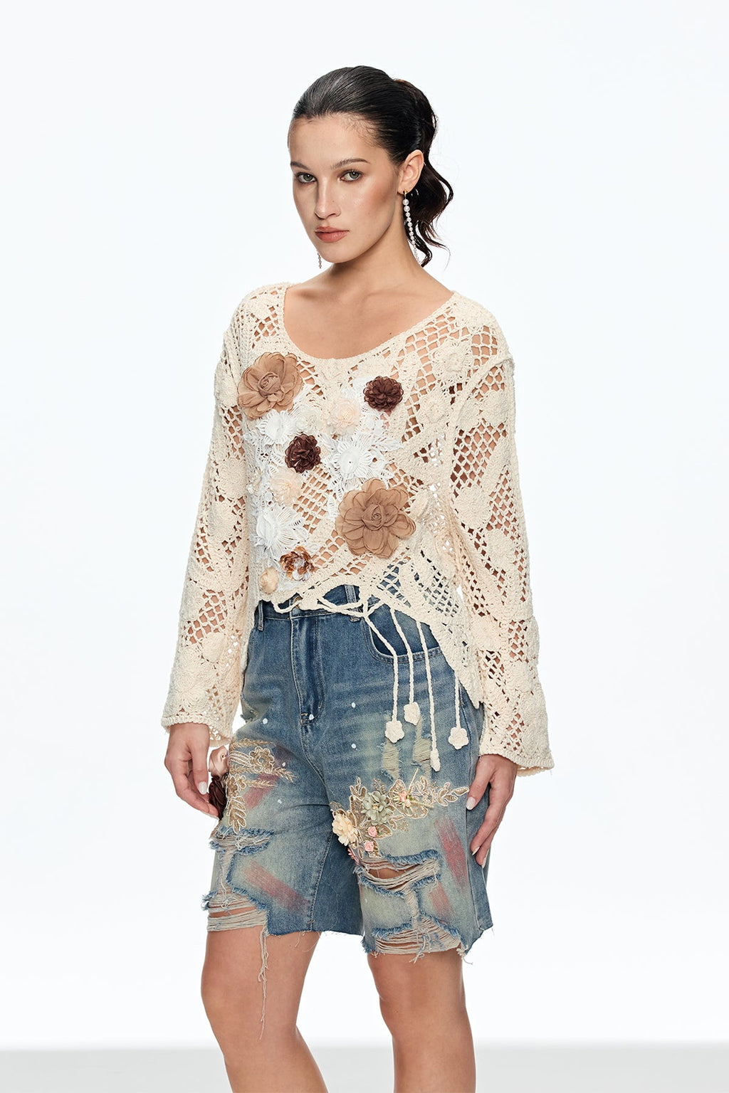 Caileigh Flower Cutout Knit Top