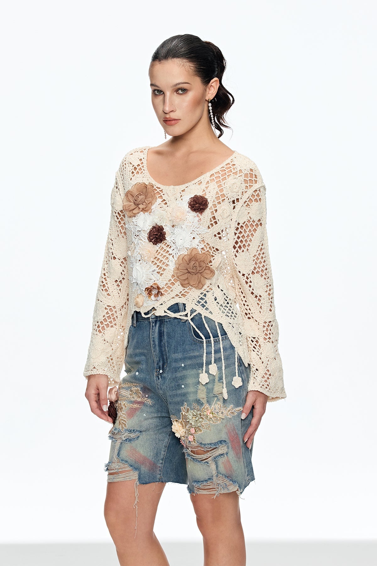 Caileigh Flower Cutout Knit Top