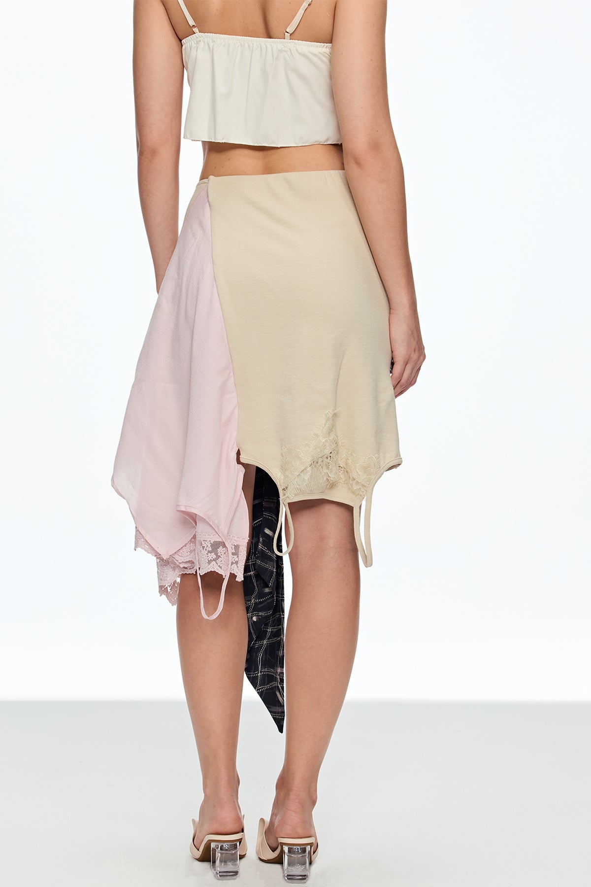 Cailyn Asymmetric Patchwork Lace Up Mini Skirt