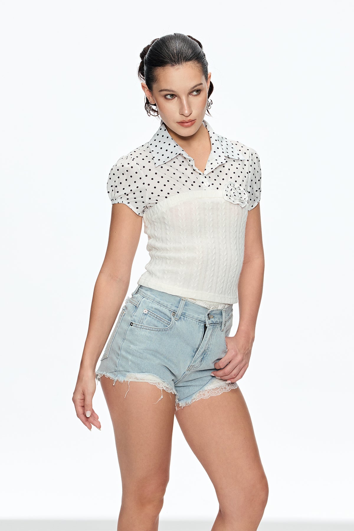 Cainan Dot Knit Flower Top