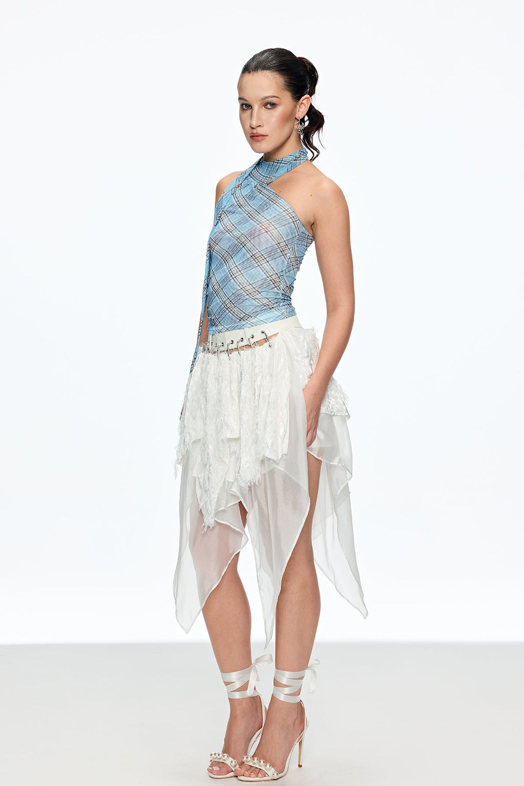 Cainnech Grid Halter Neck Top